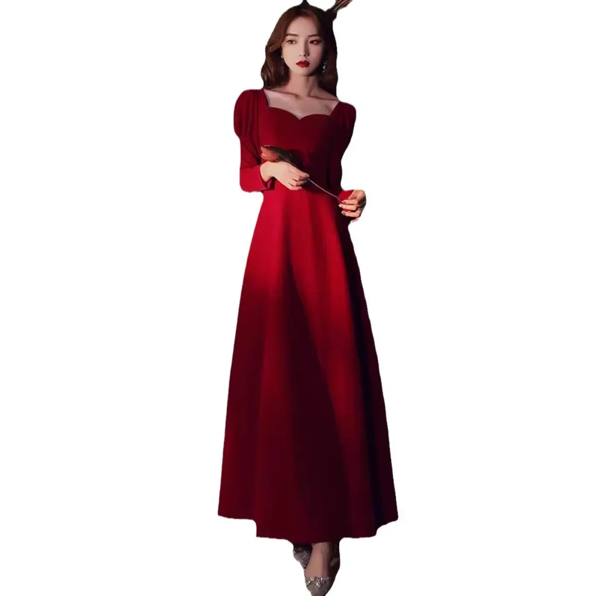 Long Wedding Dress Evening Gown for Bride Engagement Party Autumn Winter New 2025 Large Size Drinking Ceremony Dress