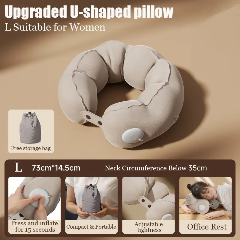 Travel Pillow Inflatable U-Shape Neck Pillow Portable Cervical Orthopedic Protection Airplane Neck Pillows Travel Essentials