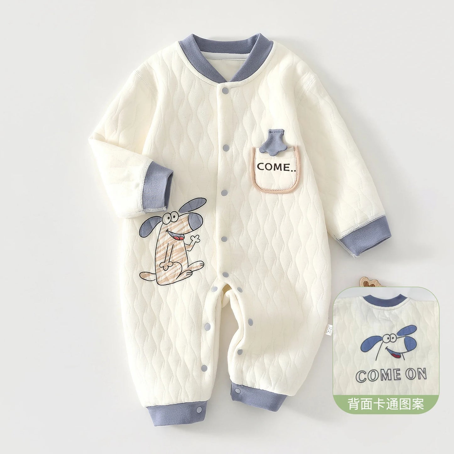 0-2Y Newborn Girl Boy Spring Bodysuit 2026 Baby Cotton Quilted Seamless Romper Autumn Warm Printed Soft Skin-Friendly Sleepwear