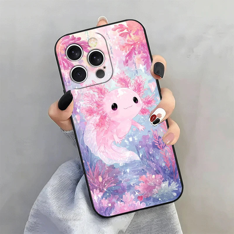 Soft Silicone Phone Case for iPhone 15 16 17 Pro Max Axolotl Cartoon Cute Shell 17E 16E 14 Plus 13 Mini 12 11 Air 7 SE 8 Cover