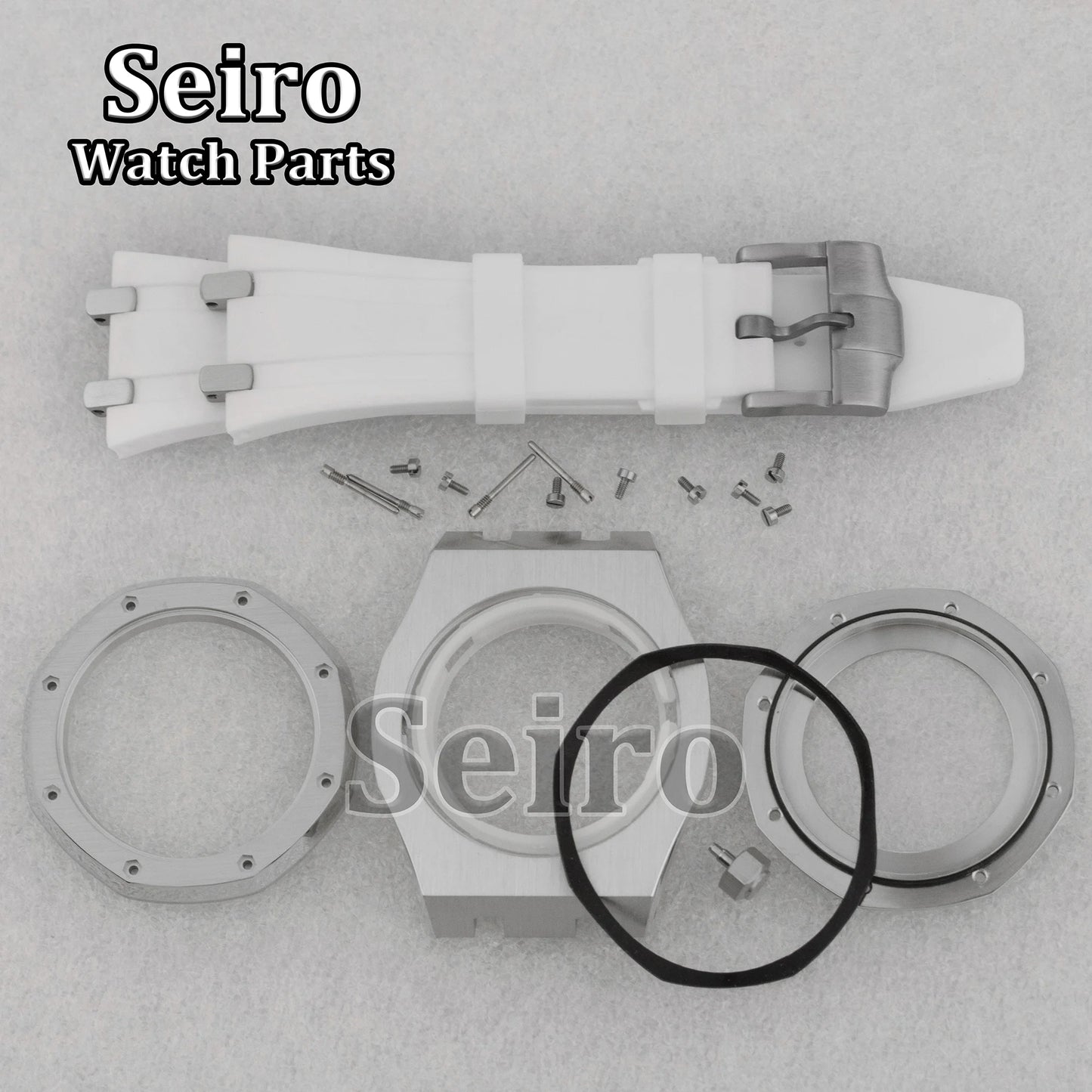 42mm Octagon Watch Case Rubber Strap Sapphire Crystal 10bar for 31.8mm Dial Royal Oak NH35 NH36 Movement Watch Modified Parts