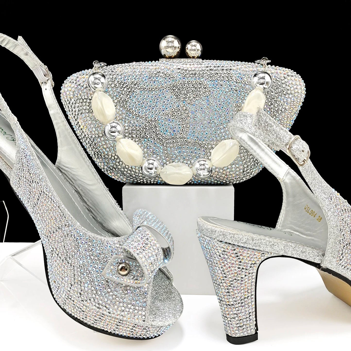 New Arrival Sky Blue Color Platform Design Party Wedding High Heel Peep Toe Lady Shoes and Bag Set and A Pair of Shoes
