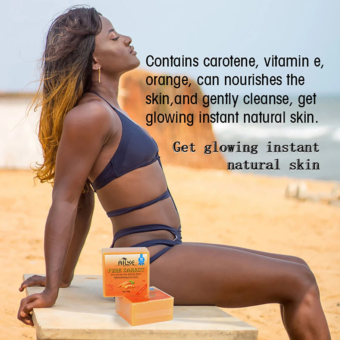 AILKE Organic Brightening Soap, with Carrot, Vitamin C/E, Clean, Moisturizing, Smooth, Soft Skin, Reduce Spots, for Face, Body