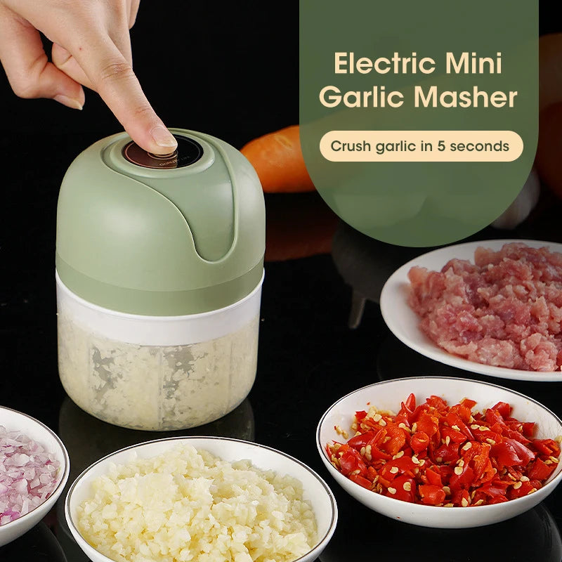Electric Mini Garlic Masher Portable Multi Function Vegetable Meat Grinder Chopper USB Charging