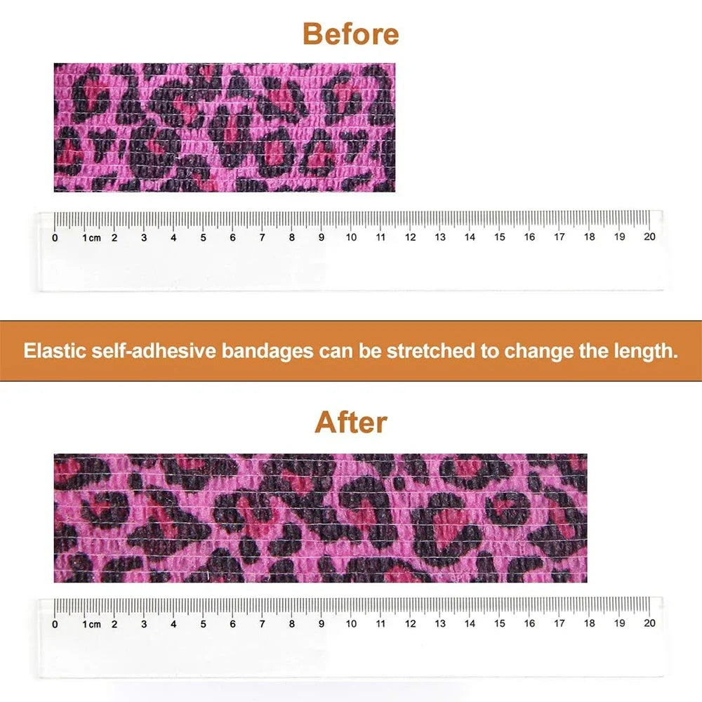 White/Pink Heart And Pink Leopard Tape Tattoo Handle Bandage Anti-slip Athletic Nonwoven Self-adhesive Elastic Bandage Grip