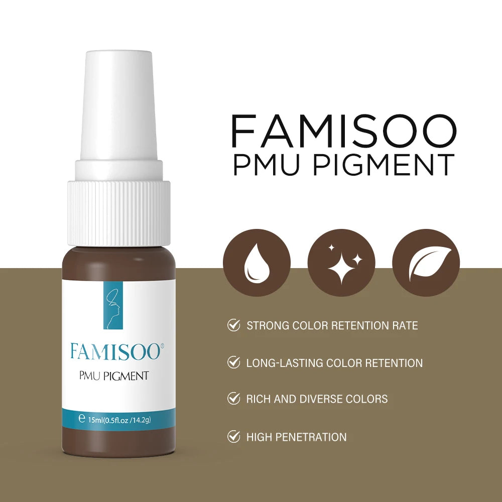 FAMISOO 15ml Permanent Makeup Pigment Microblading Paint Ink Body Art Eyebrows Eyeliner Tattoo Inks Makeup Supplies 0.5OZ