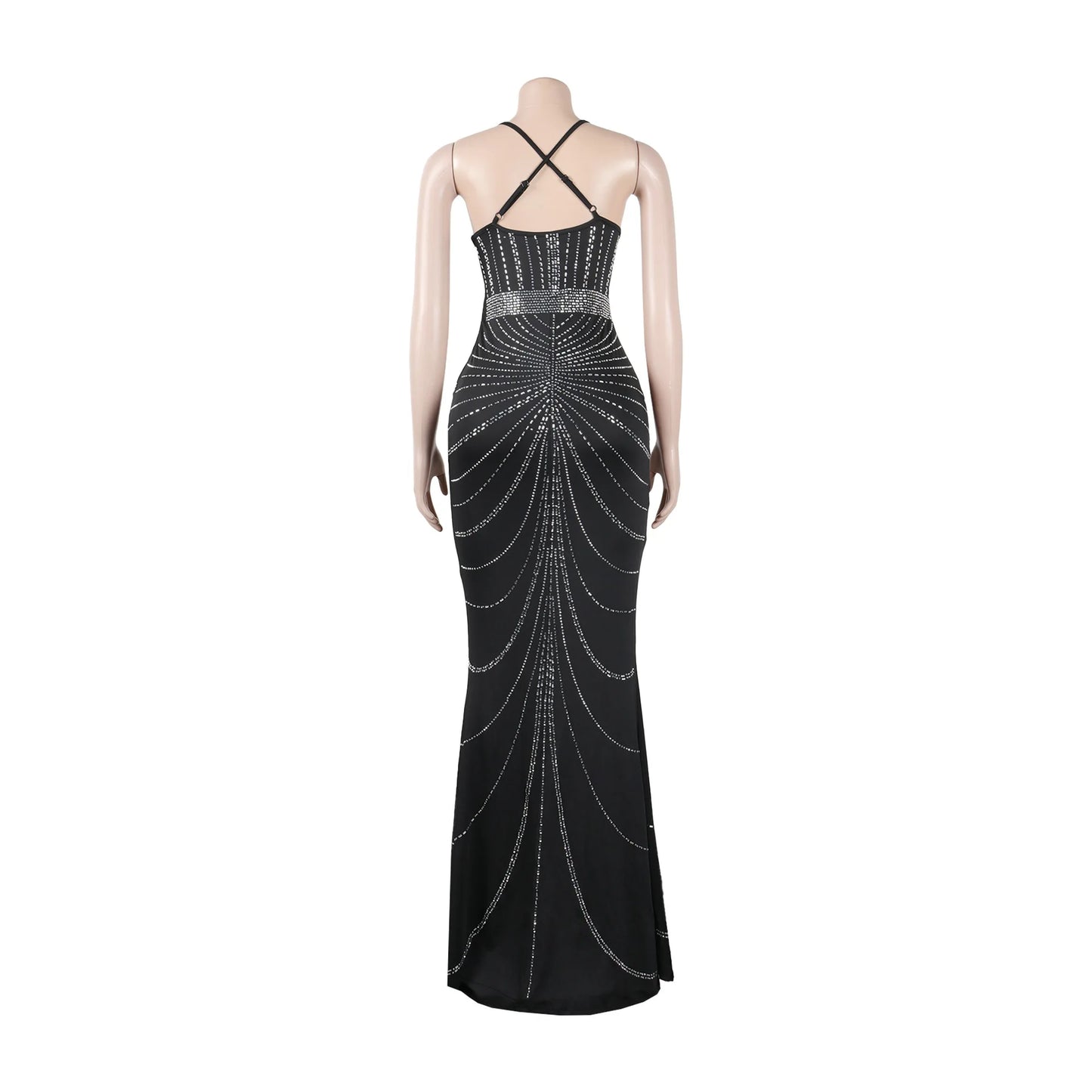 Sparkling Solid Color Hot Diamond Sheer Mesh Long Skirt, Elegant and Luxurious Spring Women's Cocktail Dress, Celebrity Clothing