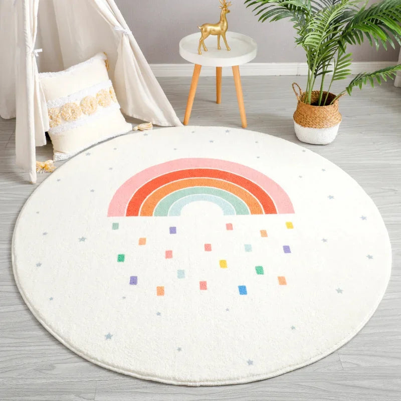 Rainbow cartoon Round Carpet Bedroom Animal Non-slip bedside area carpet Soft plush children's play mat Comfortable home decor