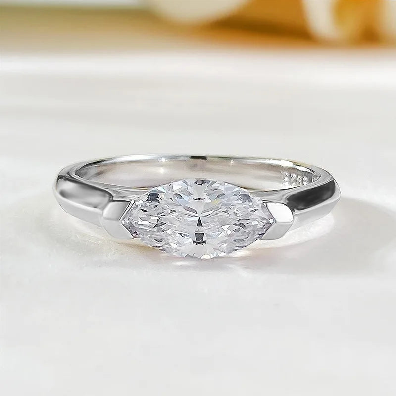 EWYA 1CT Marquise Cut Moissanite Solitaire Ring For Women 925 Silver GRA Certified Diamond Wedding Band Party Bridal Rings Gift