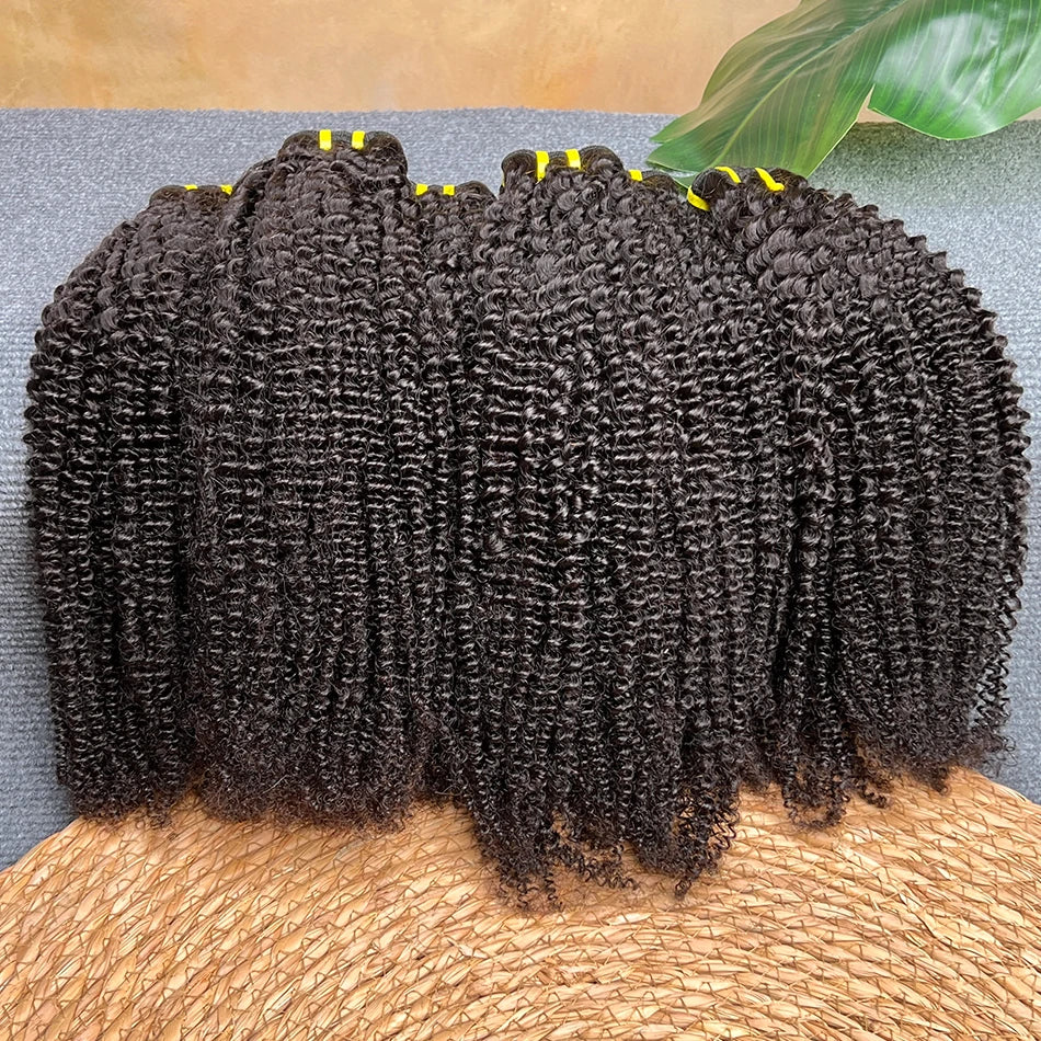 Kinky Curly 100% Human Hair Bundles Double Weft Hair Weave Extensions Natural Black Color Unprocessed Raw Virgin Hair For Women
