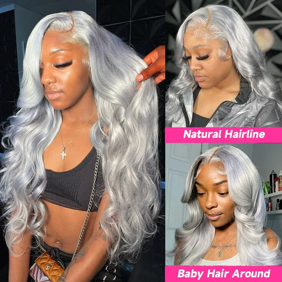 36 Inches Silver Grey Body Wave 13x4 Lace Front Wigs 613 HD Lace Frontal Wig 13x6 Colored Body Wave Human Hair Wigs For Women