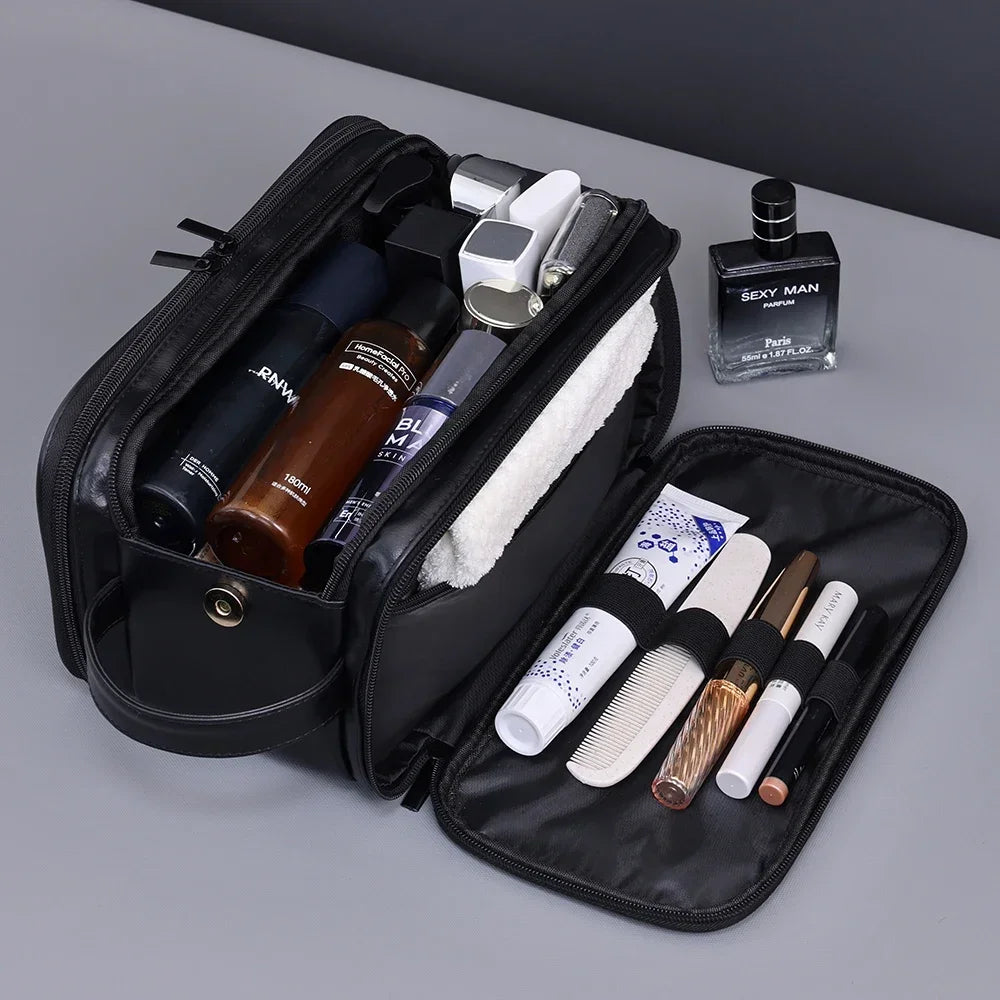 Multi Pockets PU Toiletry Bag For Women Men Travel Essentials Makeup Bags Waterproof Hanging Bag Cosmetic Washing Organizer Bag