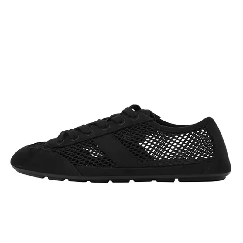 Mesh Breathable Lacing Flat Sneakers Women Lightweight Hollow Derby Sports Shoes Summer Autumn Running Shoes Cozy Ballet Flats