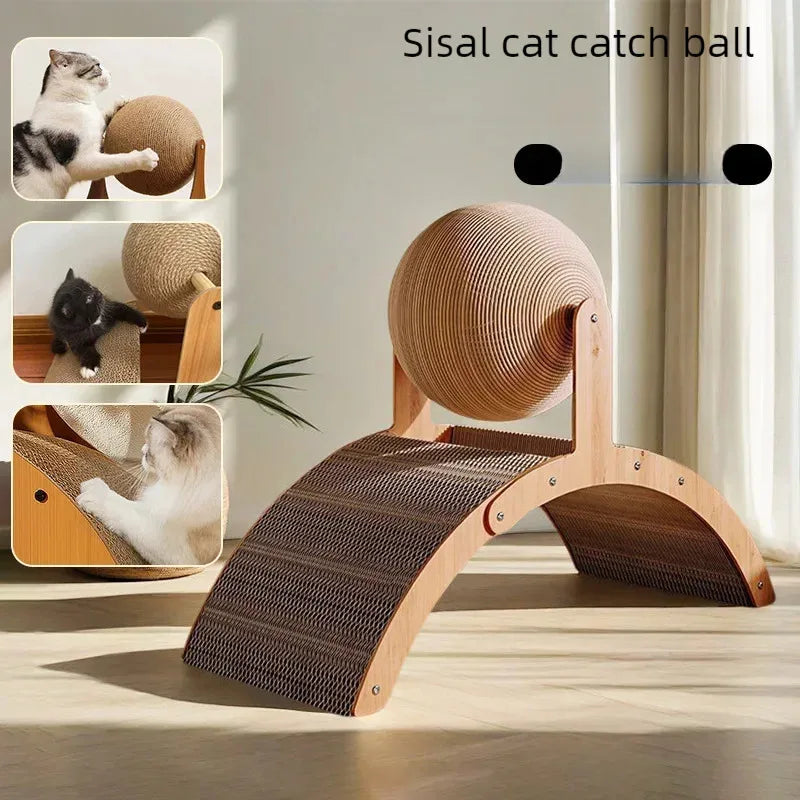 2 In 1. Cat Scratching Ball Wooden Cat Scratcher. Natural Sisal Scratch Board Scratching Column, Wear-Resistant Paw Wood Scraper