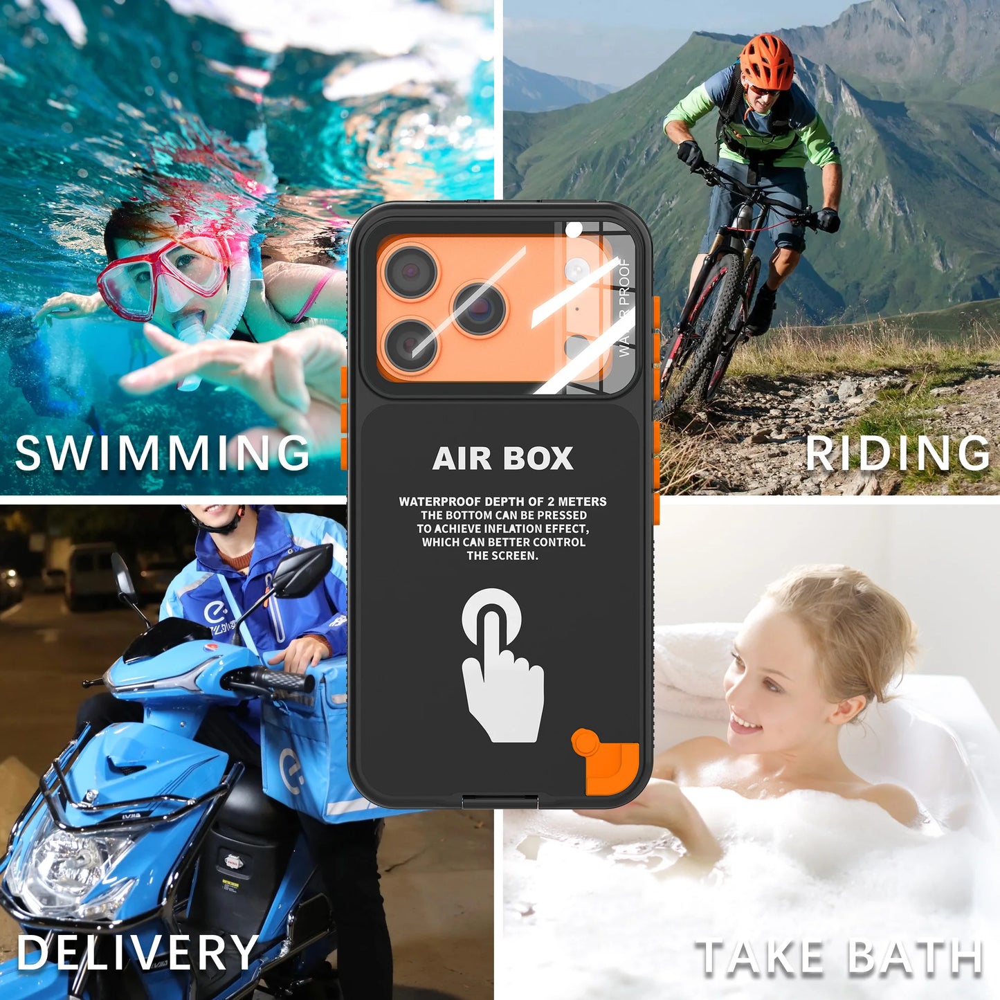 IP68 Waterproof Phone Case for iPhone 6.1/6.7 inch Series, with Floating Ring, Touchable, Suitable for iPhone 17/16/15/14/13/12