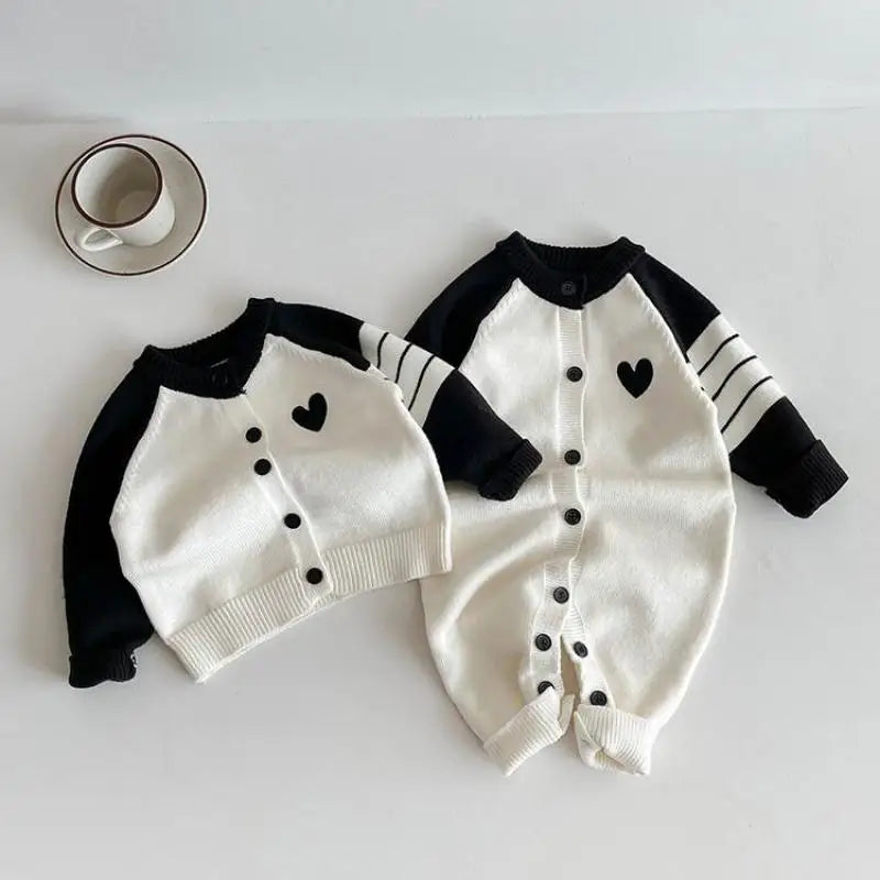 2025 Autumn New Baby Long Sleeve Patchwork Romper Infant Baby Heart Knitted Jumpsuit Cotton Newborn Toddler Casual Clothes 6M-3T