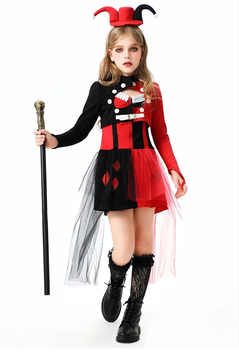 Halloween Cosplay Costumes Horror Clown Dresses Pants Headwear Clothes Sets Carnival Theme Party Role Playing Outfits for Girls