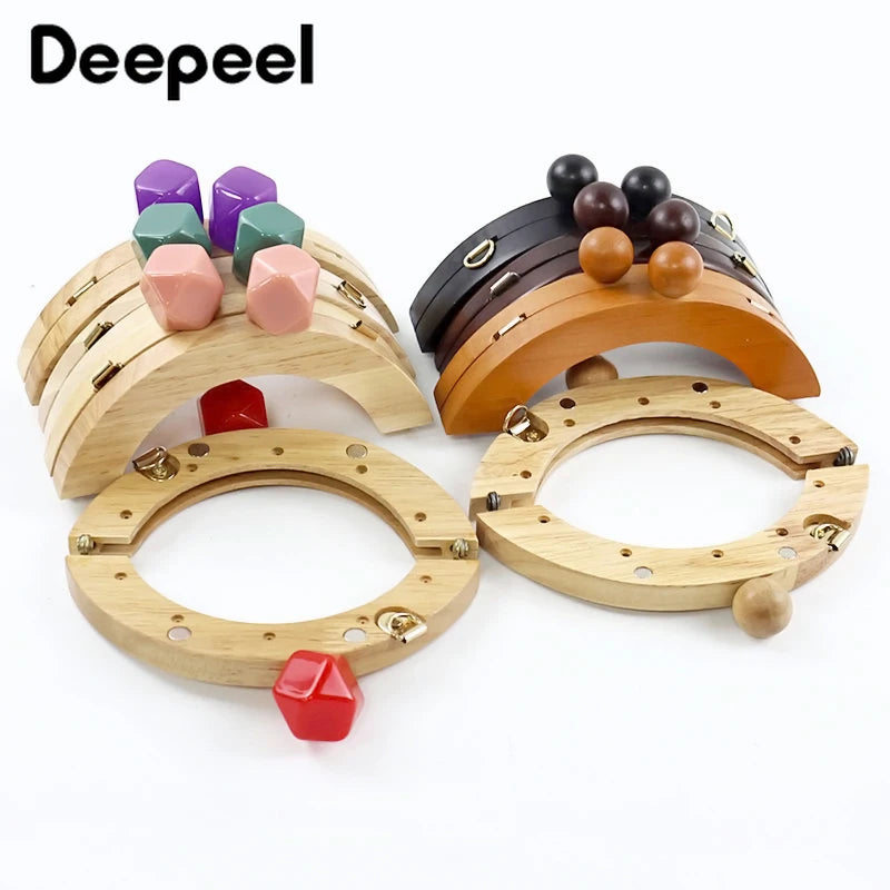 1Pc 14cm Mini Wooden Bag Handle Colored Beads Purse Frame Kiss Clasp Wallet Clourse Clip DIY Handmade Bracket Bags Accessories