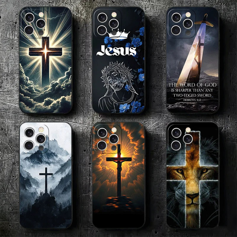 God Jesus Pray Cross Bible Soft Phone Case for iPhone 16 16E 17 Air 15 Pro Max 14 Plus 13 Mini 11 12 7 Black Cover Back Shell