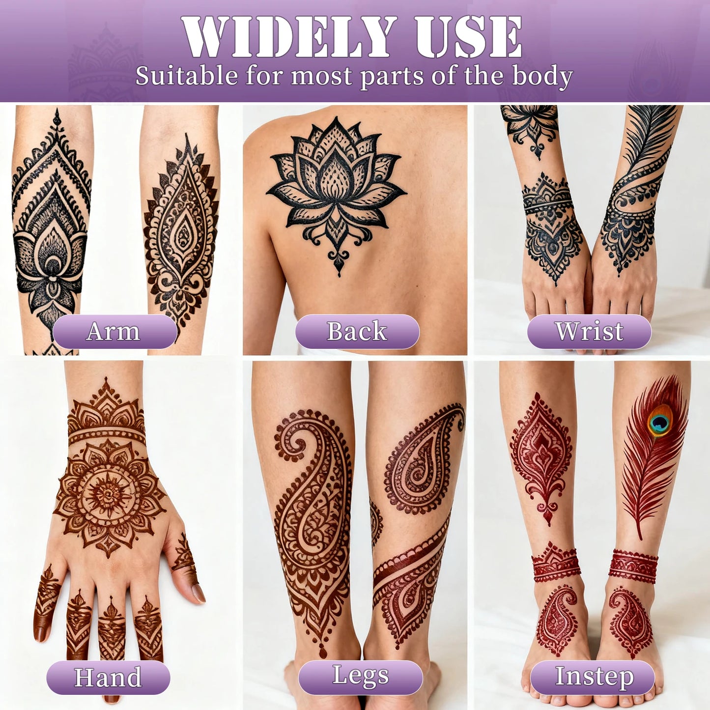 Temporary Tattoos Stencils Kit 3 Color(Brown Black Maroon) Ink with Gloves DIY Body Art Painting for Women Men Adults Kids