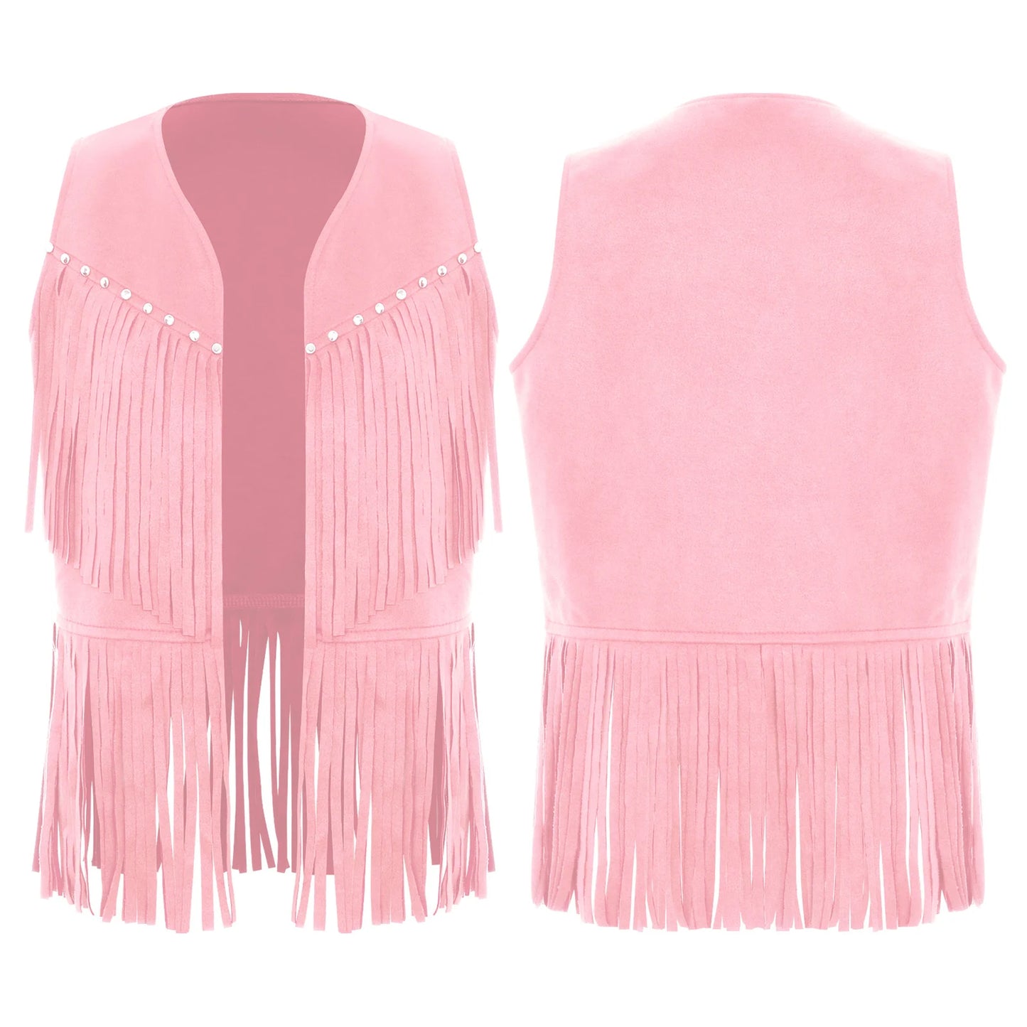 Kids Girl Boy Fringed Vest for Carnival Theme Party Tassels Top Open Front Waistcoat Child Halloween Western Cowboy Costumes