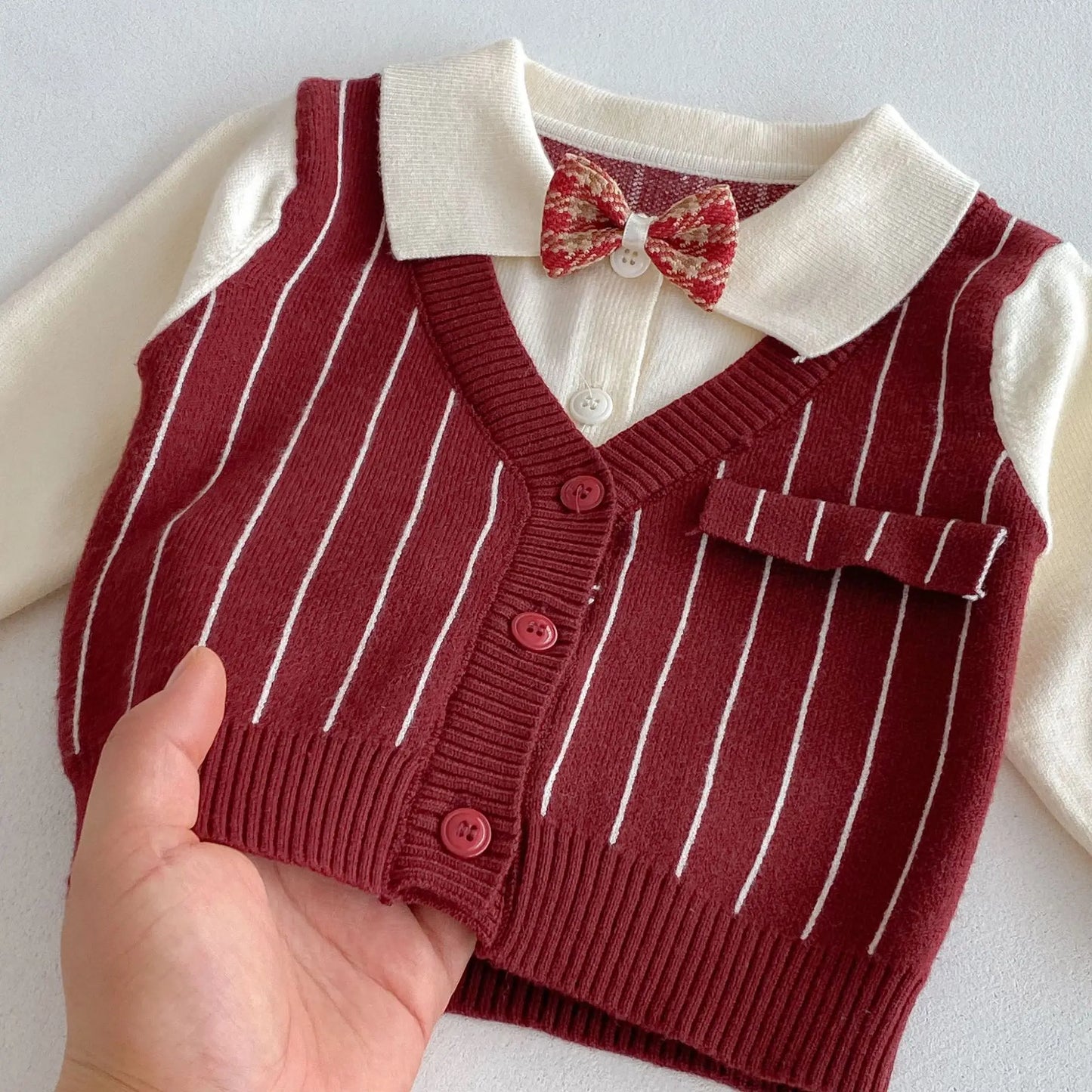 2025 Baby Clothes Toddler Baby Boy Knit Striped 3Pcs Sets 0-2Y Bow Tie Shirt and Pants Gentleman Casual Formal Infant Outfit
