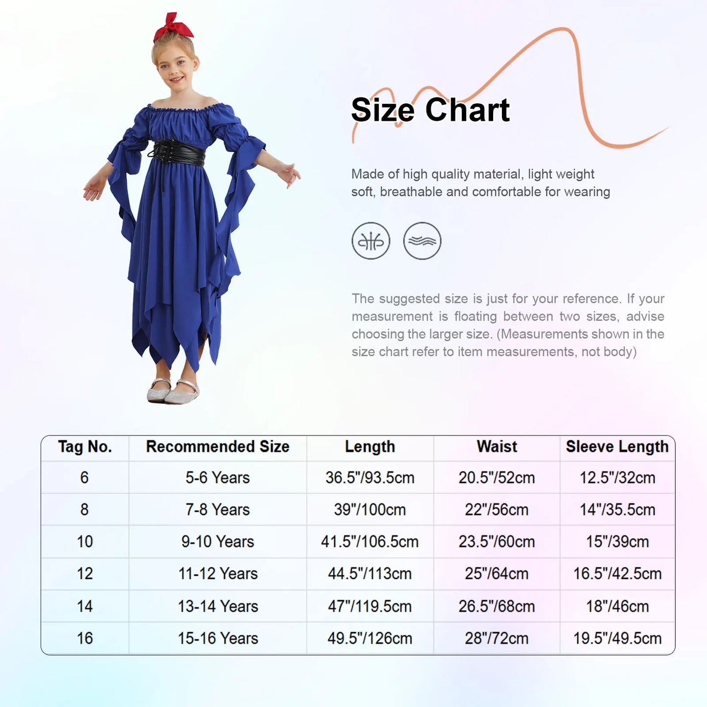 Girls Halloween Medieval Renaissance Witch Vampire Cosplay Costume Victorian Gothic Dress Off Shoulder Smocked Irregular Gown