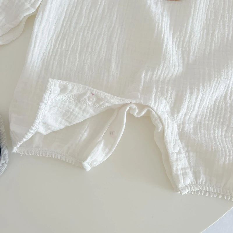 3Pcs Muslin Baby Jumpsuit Coat Hat Bear Baby Summer Clothes Set Kids Coat Romper White Toddler Outfit Suit Infant Clothing 0-3T