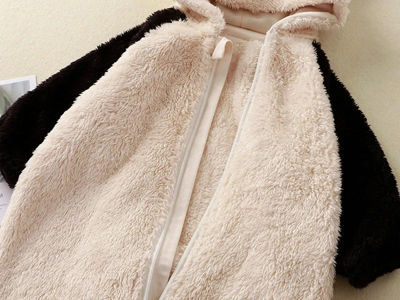 Baby Winter Romper Fleece Cartoon Panda Bunny Hooded Jumpsuit for Boy Girl Clothes Soft Loungewear Thicken Toddler Infant Onesie