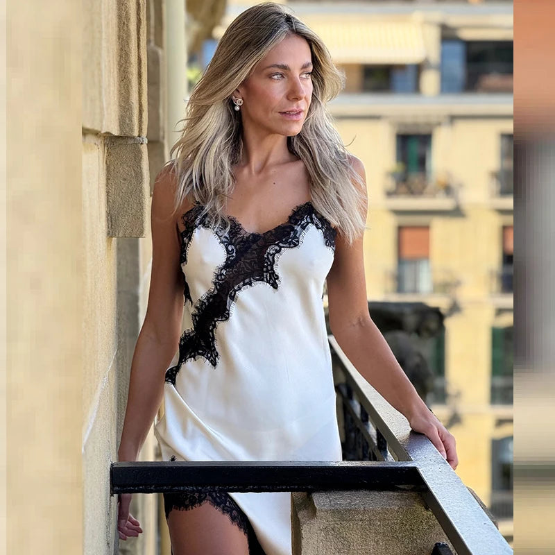 HXAO Slip Womens Dresses Sleeveless Black Lace Dress Woman Asymmetrical Elegant Party Dresses Sexy Backless Satin Yellow Dress
