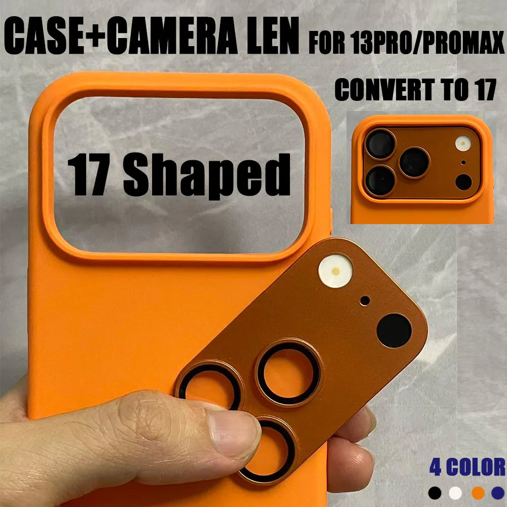 Original Color Metal Camera Protection Lens Film+Phone Case For iPhone 13 Promax Convert To 17Promax 13 Pro Change To 17 Pro