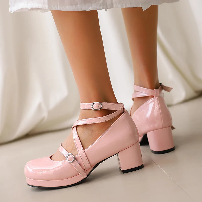 Japanese Lolita Party Shoes High Heels Ankle Strap Cross Dress Pumps Cosplay Costume Plus Size 31-50 Big Feet Wear Dropshipping