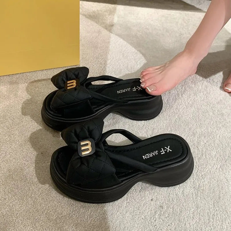 Summer Women's Slippers Designer Platform Slippers Fashion Bow One-Word Slipper 2025 New Casual Beach Slippers for Women Slides