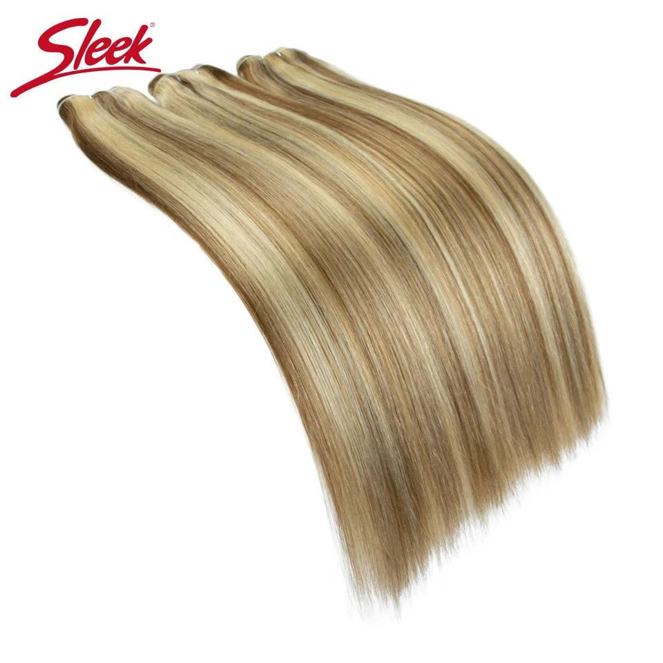 Sleek Peruvian Straight Human Hair Double Drawn Natural Human Hair Weave Bundles Natural Brown #27 #613 Remy Human Hair Bundle