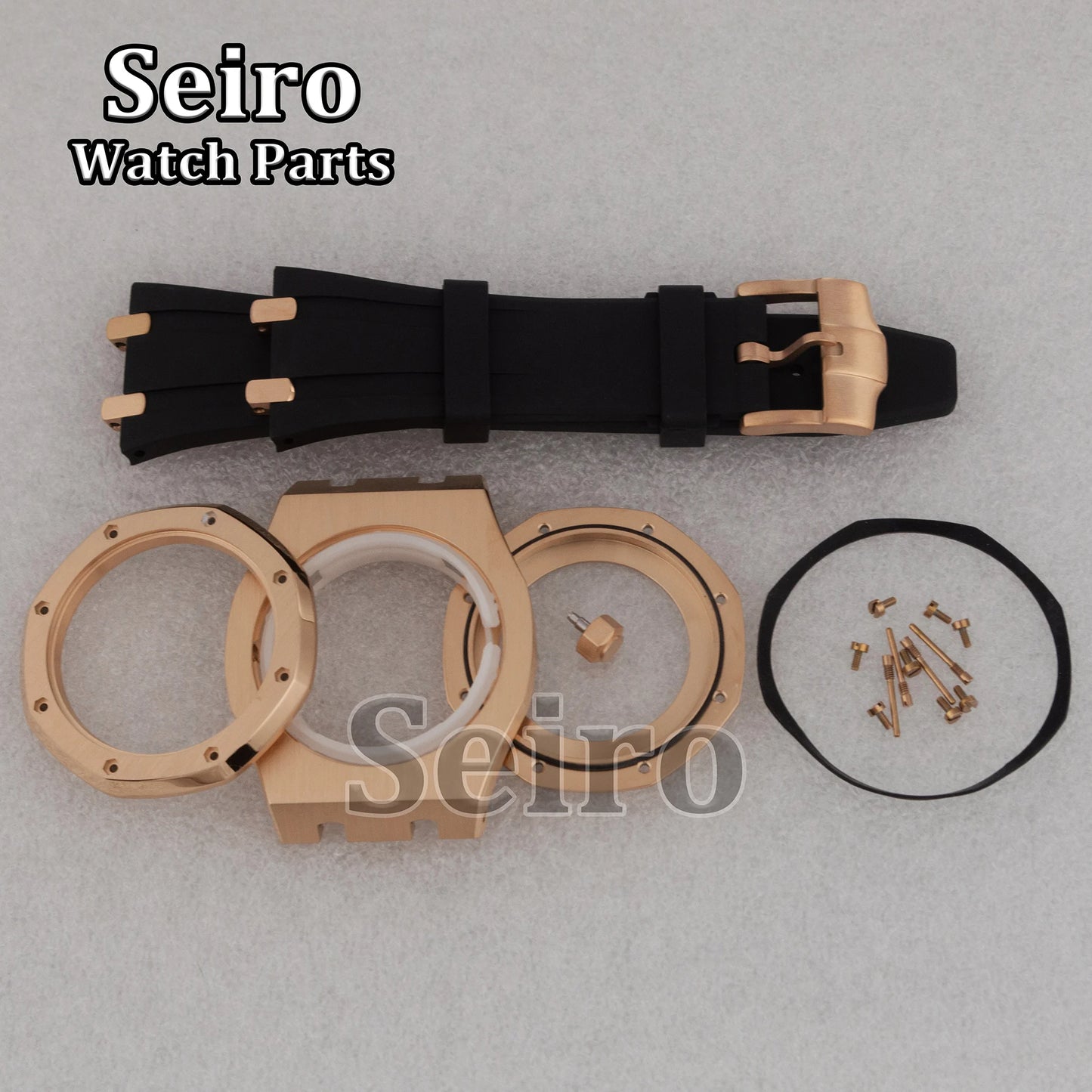 42mm Octagon Watch Case Rubber Strap Sapphire Crystal 10bar for 31.8mm Dial Royal Oak NH35 NH36 Movement Watch Modified Parts