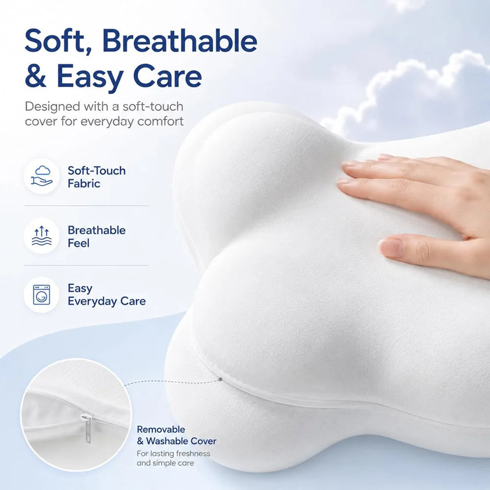 Cloud Pillow Cozy Sleep Pillow, Ergonomic Memory Foam Cervical Support Pillow for Side, Sleepers with Breathable Washable Cover