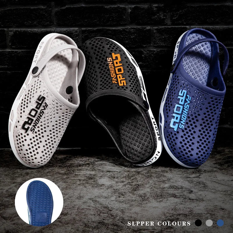 39-44 Mens Mules Clogs Summer Sandals Male Slippers Soft Bottom Beach Shoes Slip-On Zapatos Breathable Non-Slip Hollow Footwear