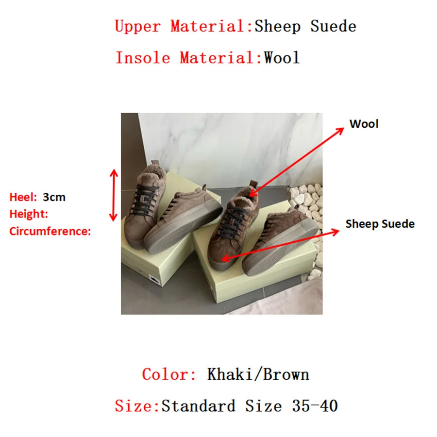 Withered Top Quality Vintage Comfortable Shoes Nordic Winter Snow Shoes Women Sheep Suede Wool Sneakers Women