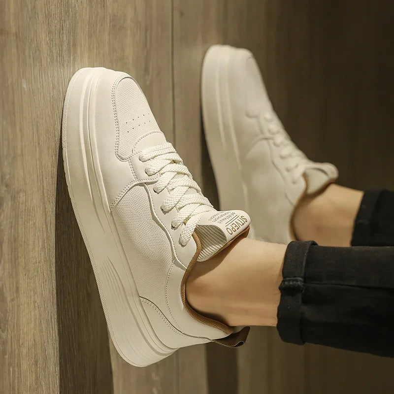 Men's Casual Sport Shoes Thick Bottom Invisible Heightening 10cm Rubber Outsole Synthetic Upper Breathable Lace-Up Sneakers