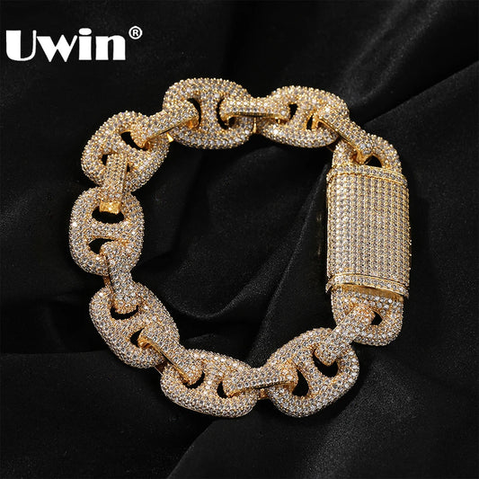 UWIN Pig Nose Shape Chain Bracelets Iced Out Full Cubic Zirconia Stones Fashion Jewelry for Women & Men