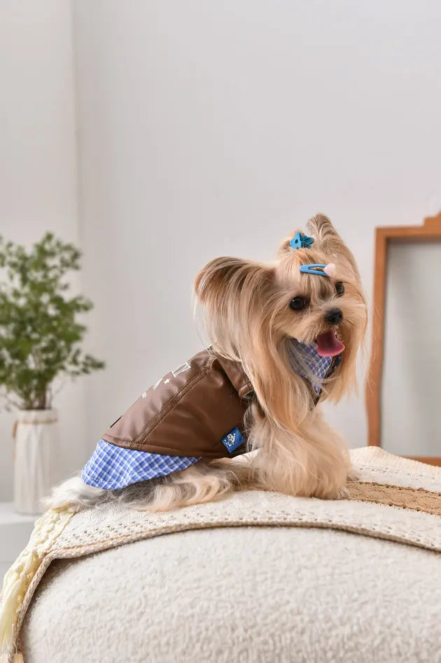 Leather Pitbull Costumes For Small Medium Size Breed Dog With Plaid Shirt Collar Winter Warm Pet Harness Coat Jacket Puppy Wear