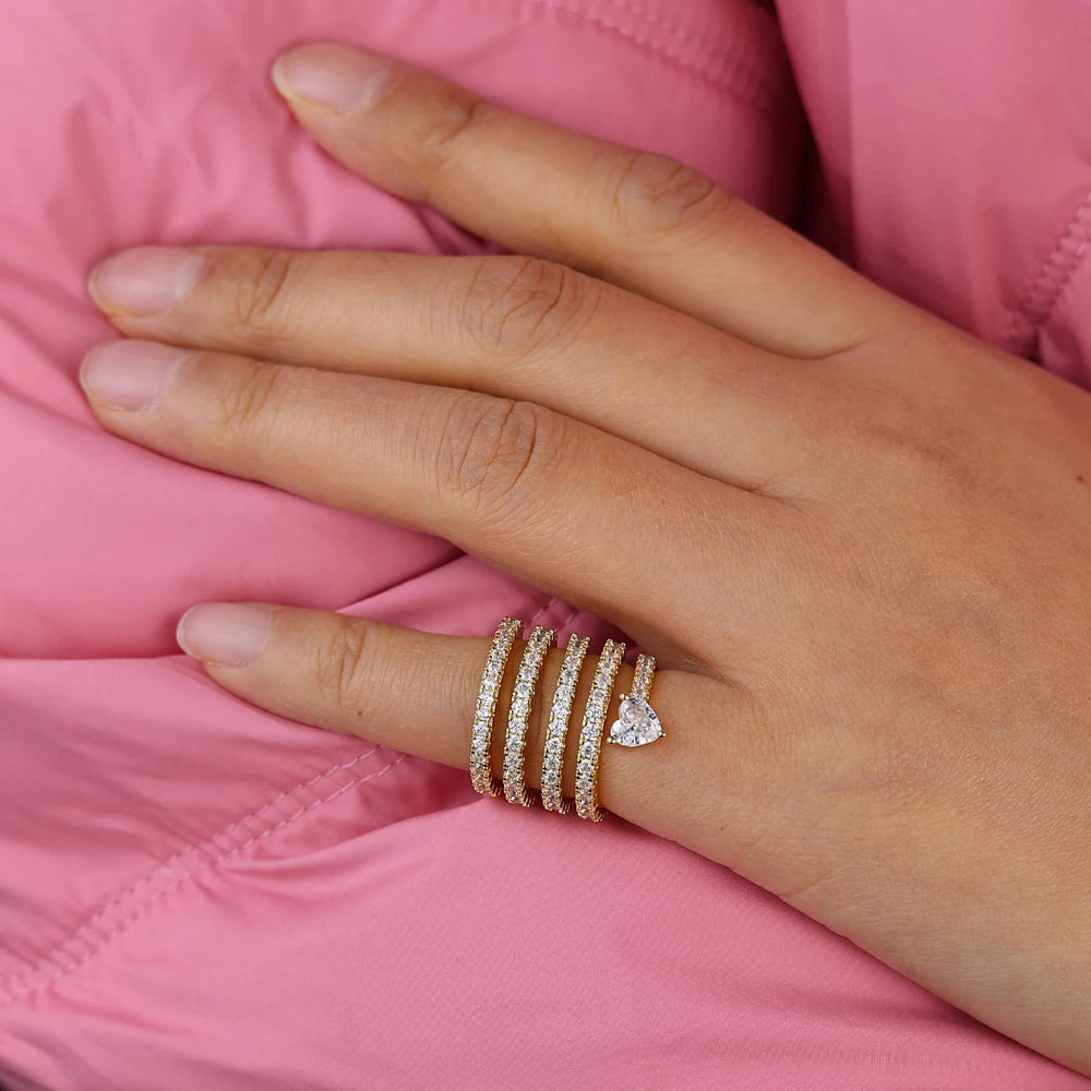 Micro Paved 5A CZ Multi Wrap Spring Spiral Open Adjusted Women Pinky Finger Ring Fashion Jewelry