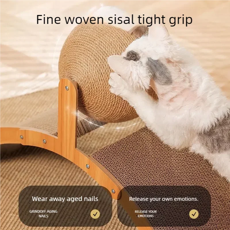 2 In 1. Cat Scratching Ball Wooden Cat Scratcher. Natural Sisal Scratch Board Scratching Column, Wear-Resistant Paw Wood Scraper