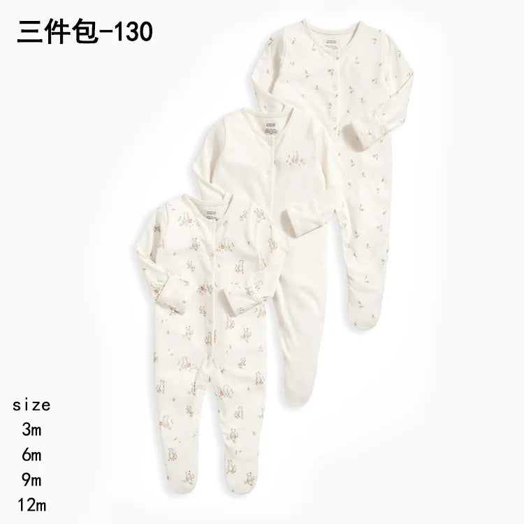 3pcs/Lot Cotton Soft Baby Romper Jumpsuit for Boys Girls with Zipper Footed Long Sleeve Pajama Sleepsuit Outfit Infant Clothes