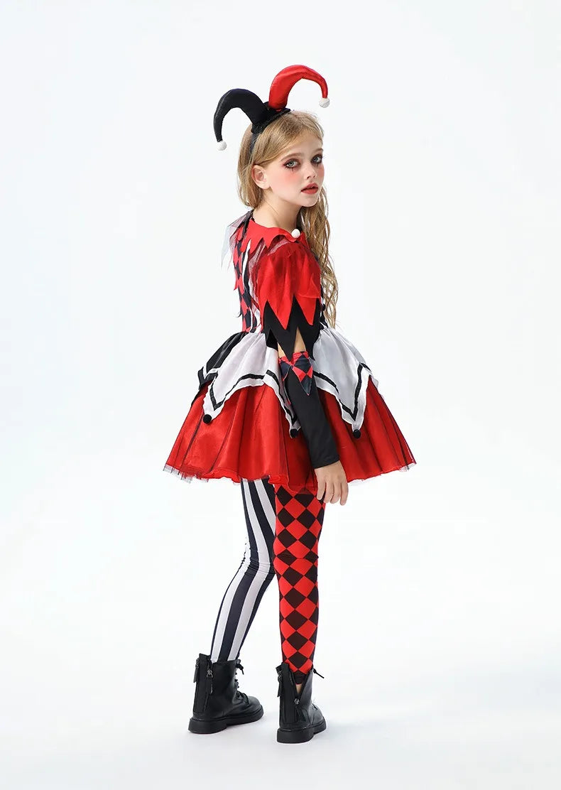 Halloween Cosplay Costumes Horror Clown Dresses Pants Headwear Clothes Sets Carnival Theme Party Role Playing Outfits for Girls