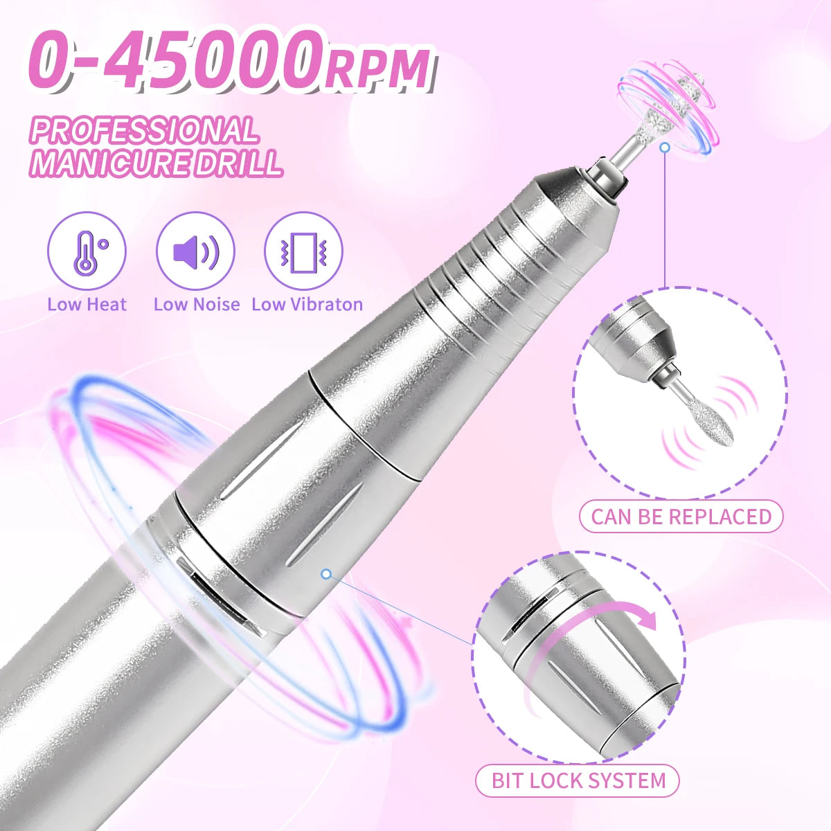 45000RPM Electric Nail Drill Machine With LCD Display Rechargeable Portable Nail File Set for Gel Nails Polish Nail Art Tools