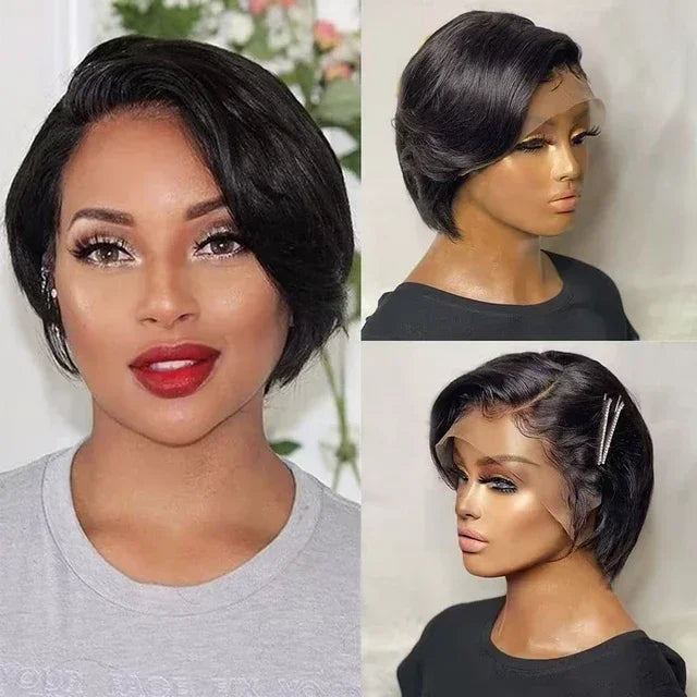 13x4 Lace Front Pixie Cut Bob Wig Highlight Honey Blonde Ombre Brazilian Remy Human Hair Pre‑Plucked Natural Hairline Soft