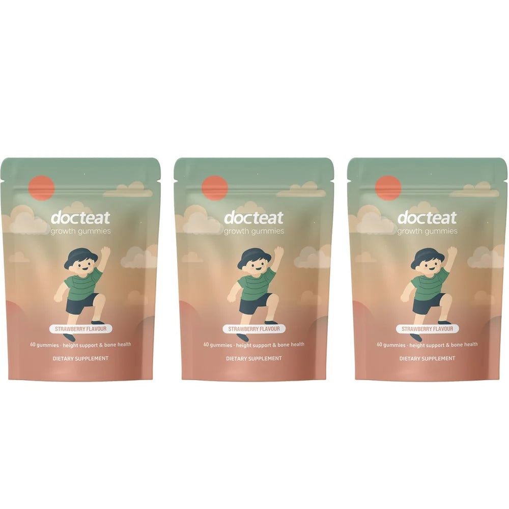 Docteat Growth Gummies Strawberry Flavor for Kids Height Support and Bone Health with Calcium Plus Vitamins D & K 60 Gummies