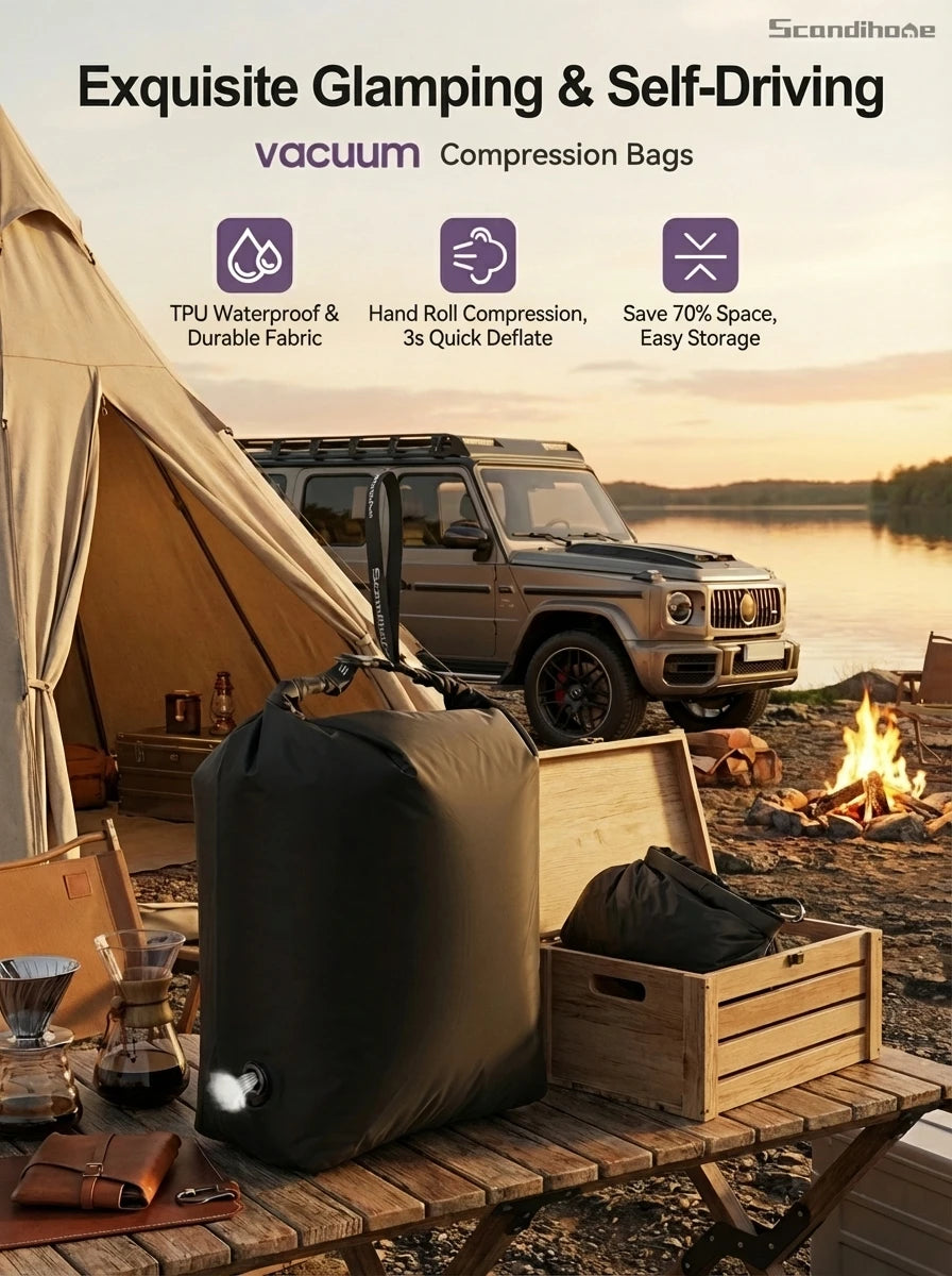 Glamping Vacuum Compression Bag No Pump Required Waterproof Gear Organizer for Sleeping Bag Down Jacket Vanlife Space Saver