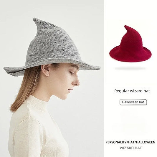 Halloween Witch Hat Vintage Wool Knit Women Masquerade Dress Up Party Holiday Decoration Accessories